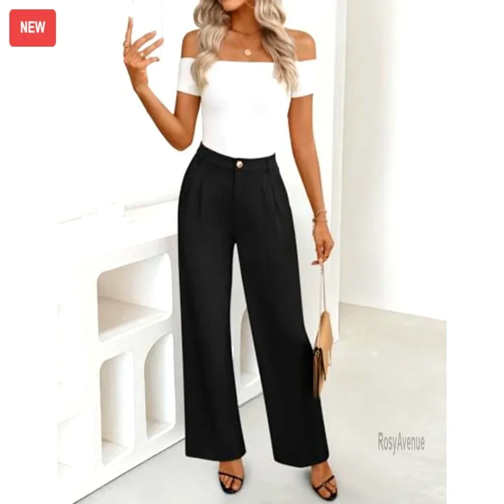 Wide Leg Palazzo Pants High Waisted Business Casual Work Slacks - Picture 5 of 7